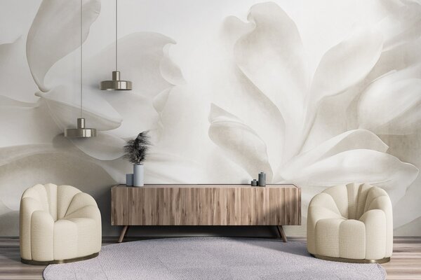 Fototapety Teksturowane białe kwiaty magnolii o delikatnych płatkach na rozmyłym, jasnym tle, Fototapety 3D, Fototapety 3d Kwiaty, w09771 : Uwalls.pl