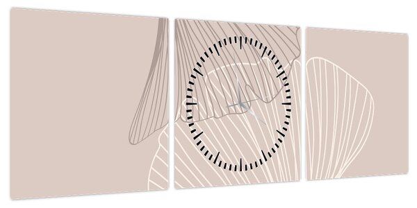 Obraz - Beżowe liście N⁰2 (z zegarem) (90x30 cm)