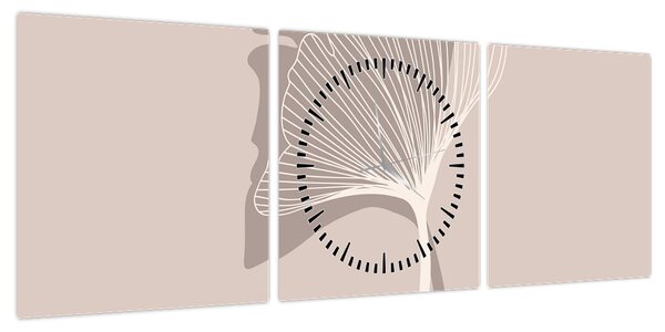Obraz - Beżowe liście N⁰4 (z zegarem) (90x30 cm)
