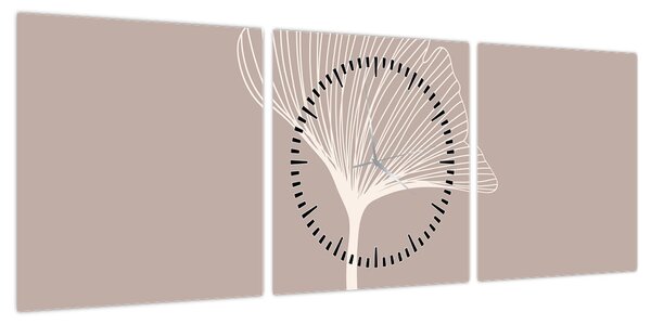 Obraz - Beżowe liście N⁰5 (z zegarem) (90x30 cm)