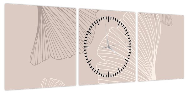 Obraz - Beżowe liście N⁰6 (z zegarem) (90x30 cm)