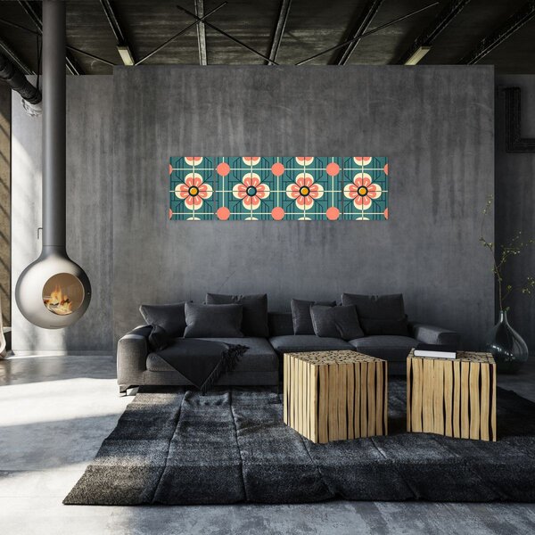 Obraz - Retro wzór z kwiatami (170x50 cm)