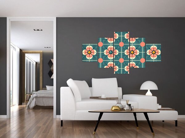 Obraz - Retro wzór z kwiatami (125x70 cm)