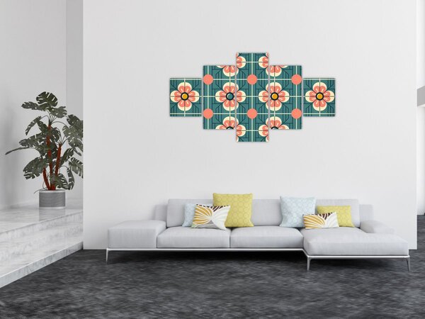Obraz - Retro wzór z kwiatami (125x70 cm)
