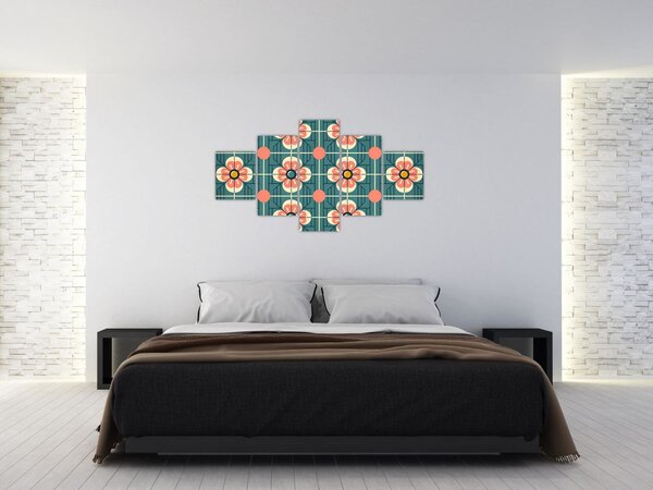 Obraz - Retro wzór z kwiatami (125x70 cm)
