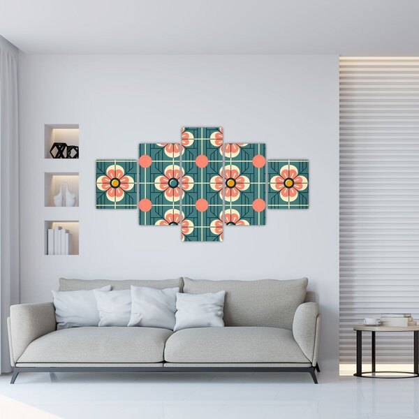 Obraz - Retro wzór z kwiatami (125x70 cm)