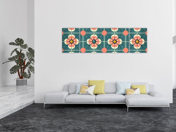 Obraz - Retro wzór z kwiatami (170x50 cm)