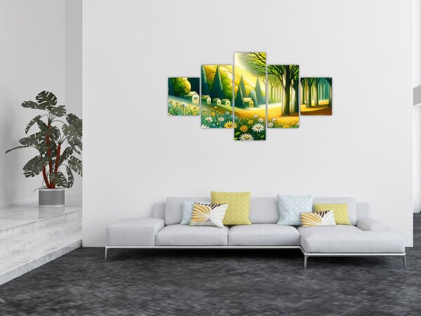 Obraz - Wieś w żółto-zielonym (125x70 cm)