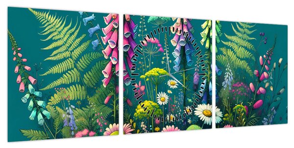 Obraz - Kwiaty łąkowe (z zegarem) (90x30 cm)