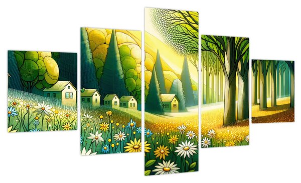 Obraz - Wieś w żółto-zielonym (125x70 cm)