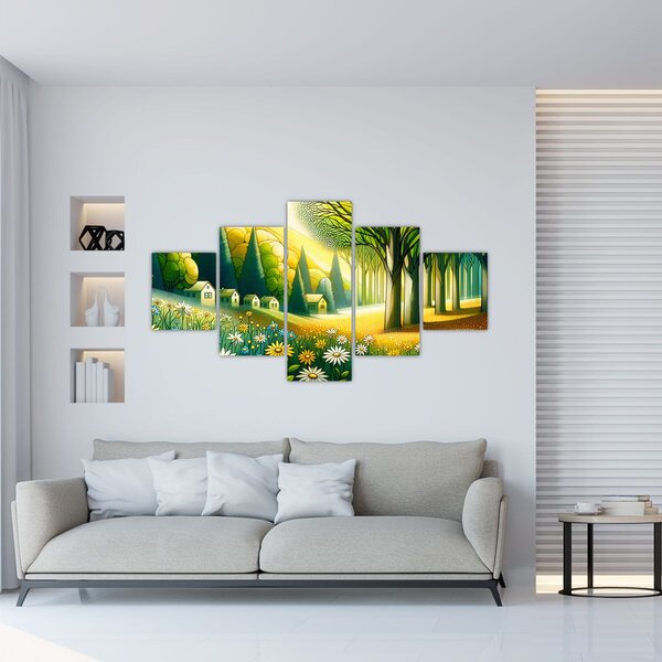 Obraz - Wieś w żółto-zielonym (125x70 cm)