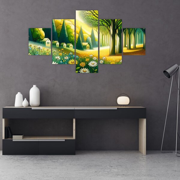 Obraz - Wieś w żółto-zielonym (125x70 cm)