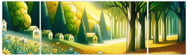 Obraz - Wieś w żółto-zielonym (170x50 cm)