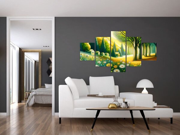 Obraz - Wieś w żółto-zielonym (125x70 cm)