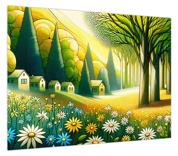 Obraz - Wieś w żółto-zielonym (70x50 cm)