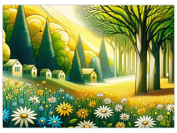 Obraz - Wieś w żółto-zielonym (70x50 cm)