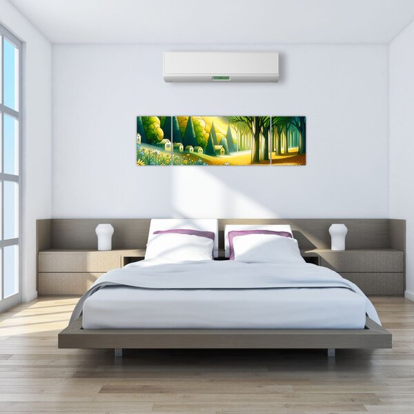 Obraz - Wieś w żółto-zielonym (170x50 cm)