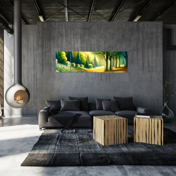 Obraz - Wieś w żółto-zielonym (170x50 cm)