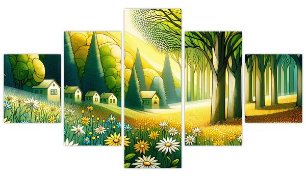 Obraz - Wieś w żółto-zielonym (125x70 cm)