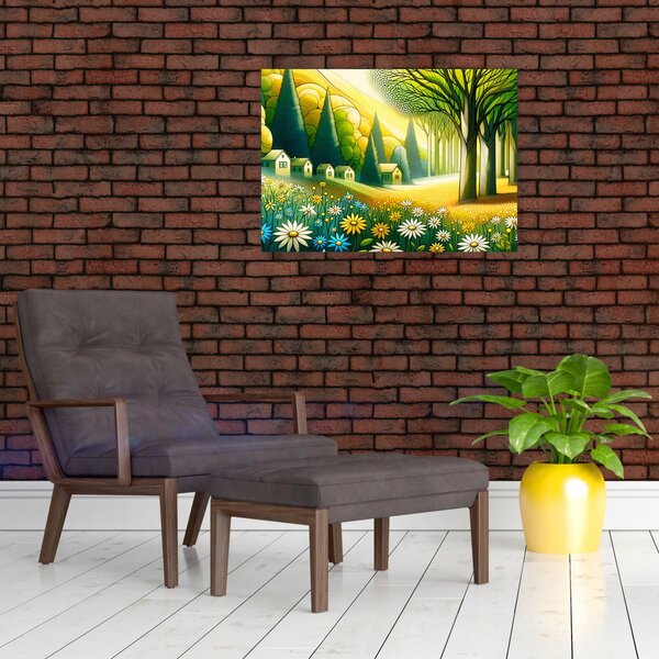 Obraz - Wieś w żółto-zielonym (70x50 cm)