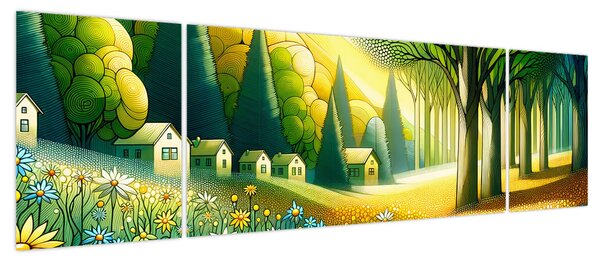Obraz - Wieś w żółto-zielonym (170x50 cm)