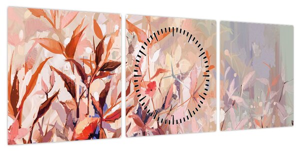 Obraz - Malowanie pastelami jesieni (z zegarem) (90x30 cm)