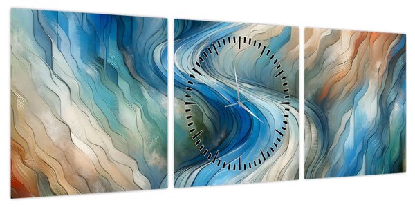 Obraz - Abstrakcyjny nurt (z zegarem) (90x30 cm)
