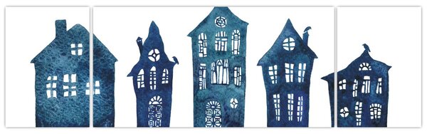 Obraz - Niebieskie domy akwarelowe (170x50 cm)