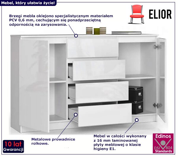 Biała komoda z szufladami w połysku H4-W37