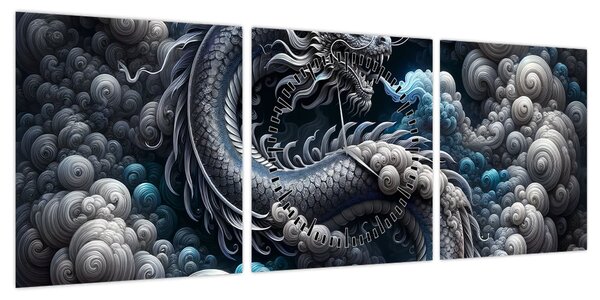 Obraz – Smok w dymie (z zegarem) (90x30 cm)