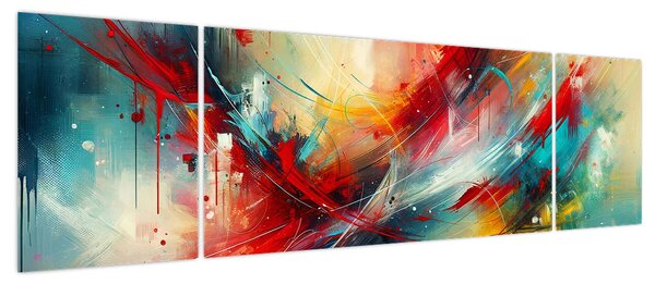 Obraz – Abstrakcja z czerwienią (170x50 cm)