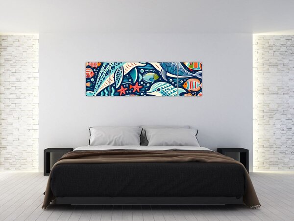 Obraz – Rysowane zwierzęta wodne (170x50 cm)