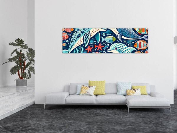 Obraz – Rysowane zwierzęta wodne (170x50 cm)