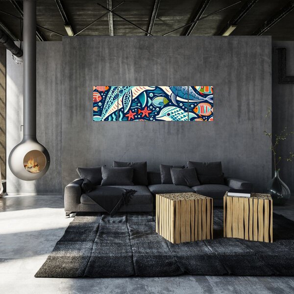 Obraz – Rysowane zwierzęta wodne (170x50 cm)