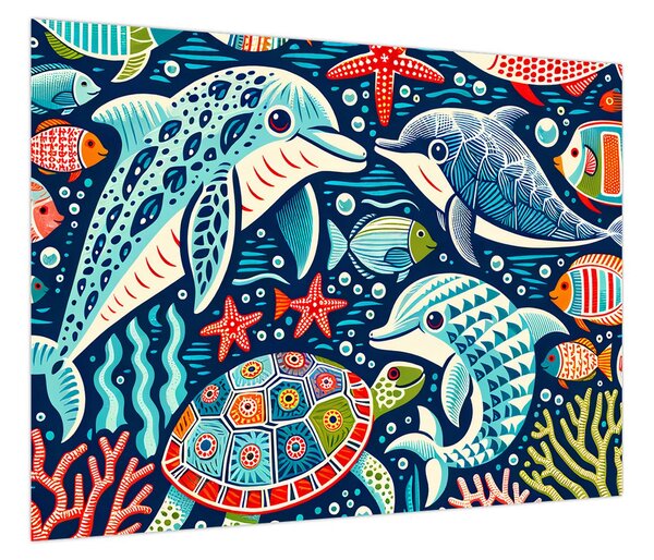Obraz – Rysowane zwierzęta wodne (70x50 cm)