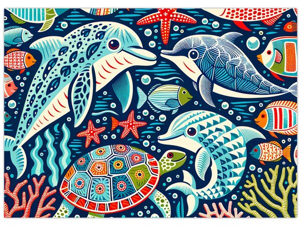 Obraz – Rysowane zwierzęta wodne (70x50 cm)