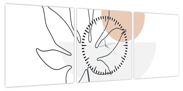 Obraz - Line art flowers N⁰3 (z zegarem) (90x30 cm)