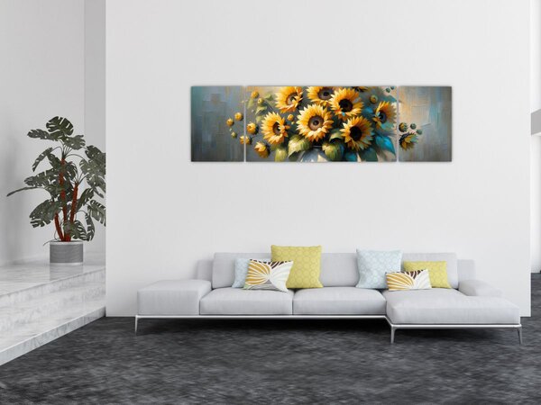 Obraz – Wazon ze słonecznikami (170x50 cm)