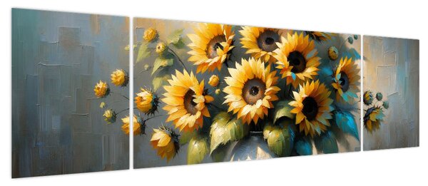 Obraz – Wazon ze słonecznikami (170x50 cm)