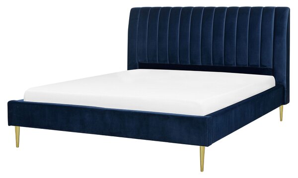 Eleganckie łóżko tapicerowane 160 x 200 cm welurowe niebieskie Marville Beliani