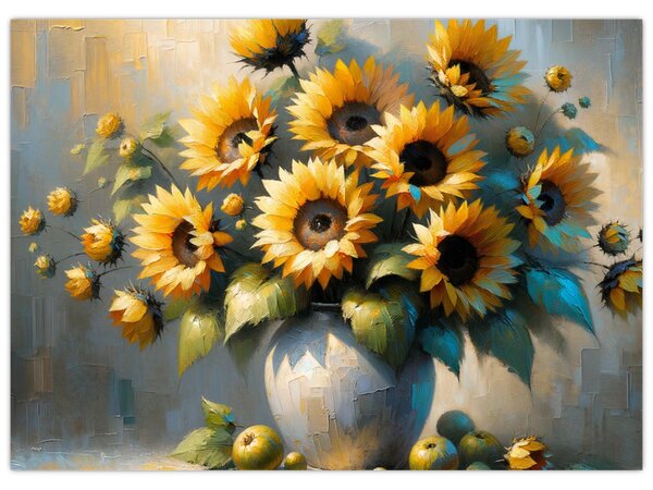 Obraz – Wazon ze słonecznikami (70x50 cm)