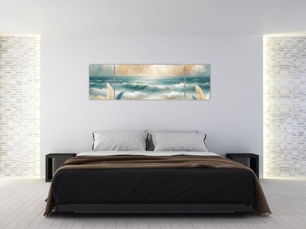 Obraz – Malowana plaża w delikatnych kolorach (170x50 cm)