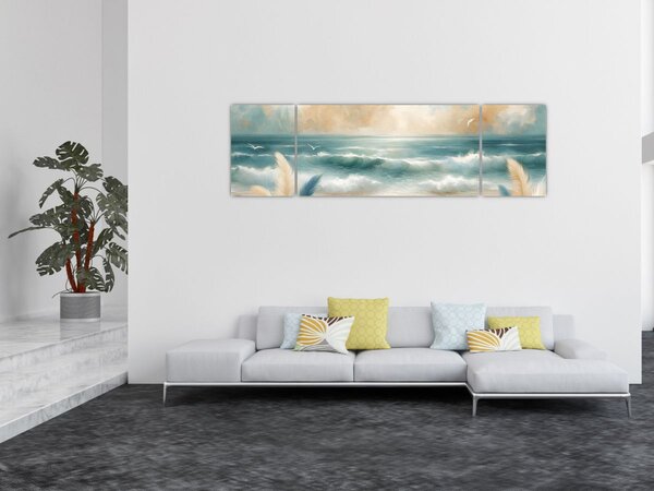 Obraz – Malowana plaża w delikatnych kolorach (170x50 cm)