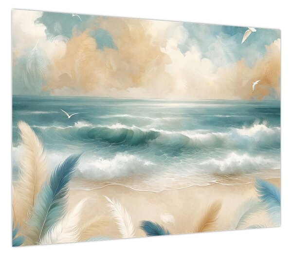 Obraz – Malowana plaża w delikatnych kolorach (70x50 cm)