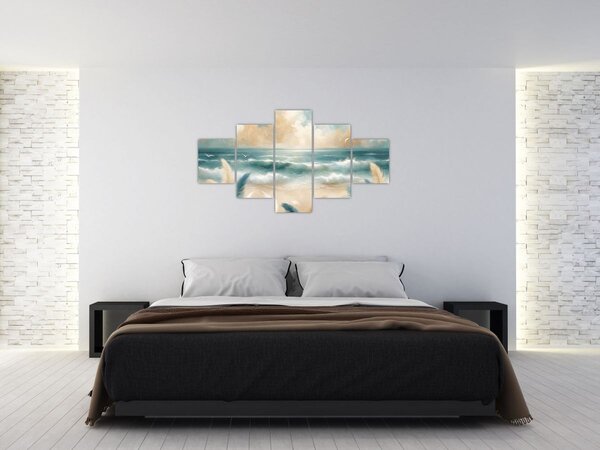 Obraz – Malowana plaża w delikatnych kolorach (125x70 cm)