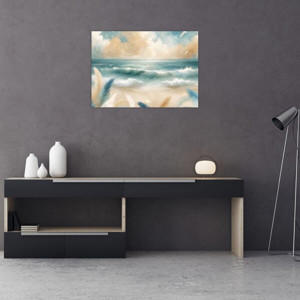 Obraz – Malowana plaża w delikatnych kolorach (70x50 cm)
