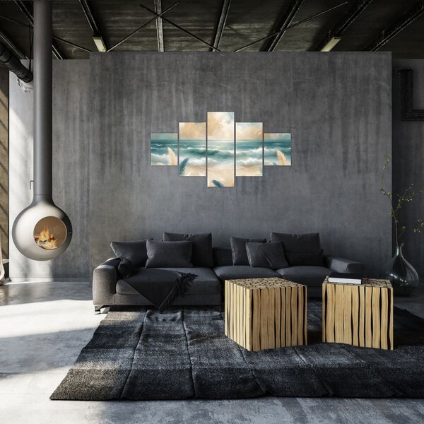 Obraz – Malowana plaża w delikatnych kolorach (125x70 cm)