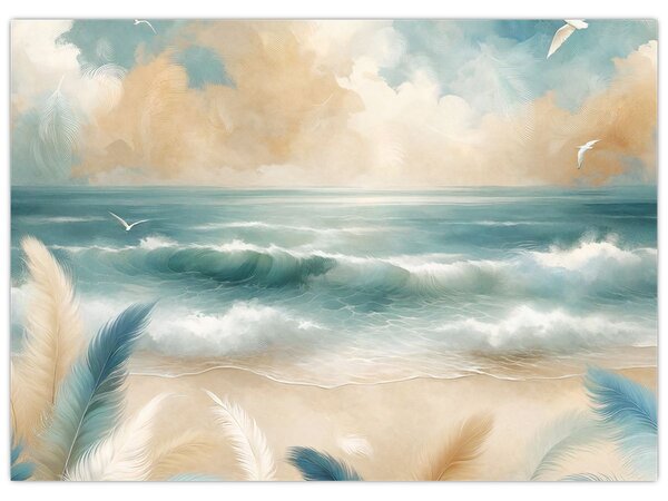 Obraz – Malowana plaża w delikatnych kolorach (70x50 cm)