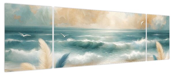 Obraz – Malowana plaża w delikatnych kolorach (170x50 cm)
