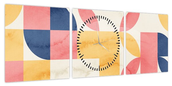 Obraz - Abstrakcja z wzorami retro (z zegarem) (90x30 cm)